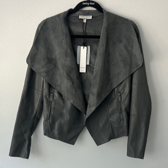Bagatelle Grey Open Front Faux Leather Jacket - Picture 1 of 5
